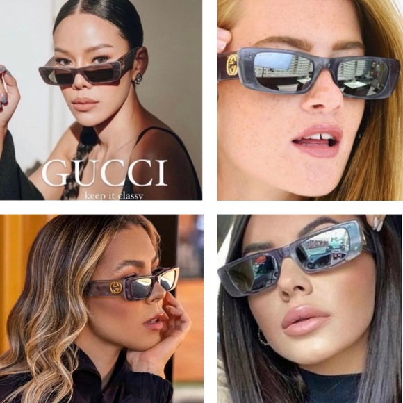 GUCCI UNISEX RECTANGULAR GREY & MOTHER OF PEARL WITH MIRROR LENSES SUNGLASSES main image 10
